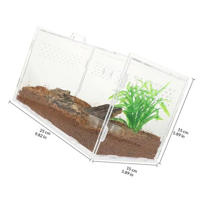 Abaodam Reptile Terrarium Acrylic Tank 25x15x15cm Enclosure with 4pcs Starter Kit for Lizards, Tarantulas, Frogs, Suitable for Home Breeding and Pet Habitat