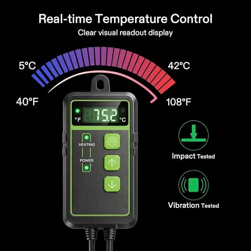 Digital Temperature Controller Thermostat, Heating & Cooling Outlet with LCD Touchscreen NTC Probe, 40–108°F, 110V for Reptile Tank, Seedling Heat Mat, Greenhouse, Fermentation