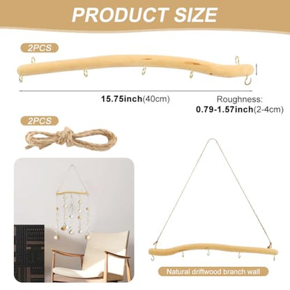 2 Pack 15" Natural Driftwood Wall Hooks, Farmhouse Jewelry Organizer | Set of 2 rustic hanging branch organizers, for necklaces bracelets earrings, wall decor for bedroom bathroom entryway