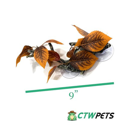 Reptile Climbing Vine 2-Pack – Resin Driftwood with Suction Cups & Bendy Ivy (Medium-Large 10") for Terrariums, Geckos, Lizards, Snakes, and Reptile Habitats (Autumn Leaf) - color: Autumn Leaf