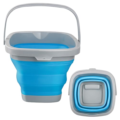 Collapsible Mop Bucket and Ice Bucket-5L(1.3 Gallon) Household Cleaning Silicone Dust Mops Bucket, Portable Bathroom Cleaning Supplies Square Bucket for Cleaning - color: Blue, size: 5L