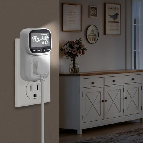 Temperature Controller 15A/1800W, Digital Timer Thermostat Outlet Plug for Fan, Cooling Devices, CyclicTiming/Countdown, VA Display,-40°F~210°F
