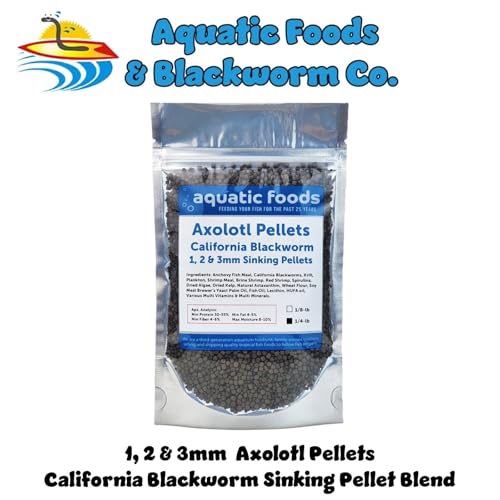 Axolotl Blackworm Pellets. 1mm, 2mm, 3mm Size Mix of Sinking California Blackworm Micro Pellets for All Axolotl, Frogs, Shrimp, Salamanders, Newts, Snails…1/4-lb Pouch Bag - size: 4 Ounce (Pack of 1)