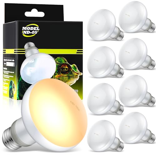 Tarpop 8 Pcs 100w Reptile Heat Lamp Bulb, Reptile Basking Heat Light Bulb Uva Daylight for Bearded Dragon, Amphibian, Turtle, Lizard, Chicken - style: 100w