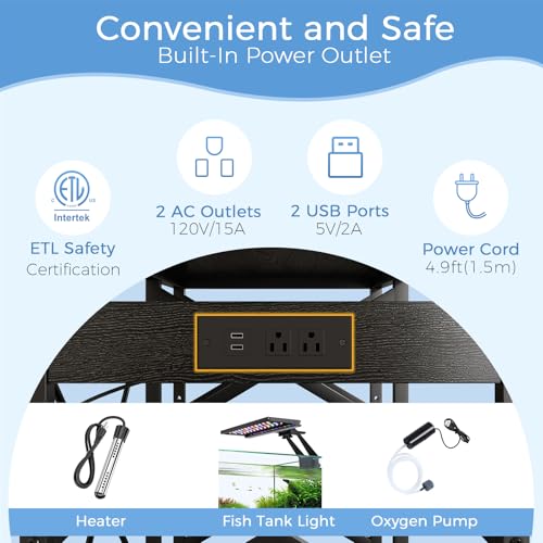 METYERRY 40-50 Gallon Fish Tank Stand with Power Outlet,Adjustable Shelf | 3 Tier Storage,660 LBS Heavy Duty Steel Frame, Fits Fish Reptile and Turtle Tanks, Stable Home Aquarium Setup - color: Black, size: 40-50gallon