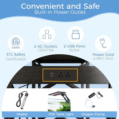 METYERRY 40-50 Gallon Fish Tank Stand with Power Outlet,Adjustable Shelf | 3 Tier Storage,660 LBS Heavy Duty Steel Frame, Fits Fish Reptile and Turtle Tanks, Stable Home Aquarium Setup - color: Black, size: 40-50gallon