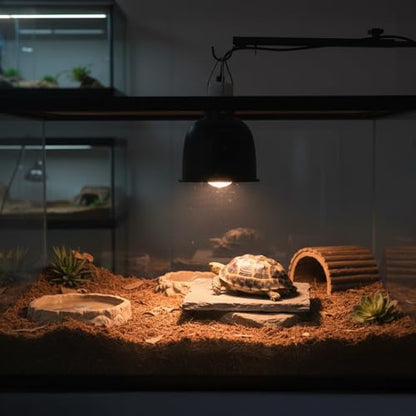 5.5-Inch Deep Dome Reptile Heat Lamp Fixture with On/Off Switch, High Temperature Resistant Ceramic, UVB Infrared Basking Light, US Plug, Black