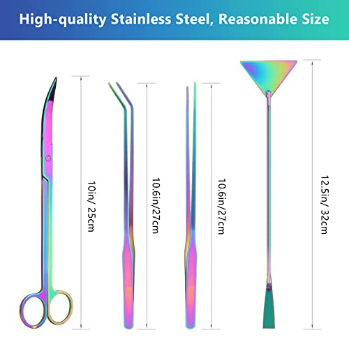 Catcan 4 in 1 Quarium Aquascape Tools Kits, Fish Tank Plant Tools Tweezers | Anti-Rust Stainless Steel, Aquatic Plant Aquascaping Tweezers, Scissors, Spatula for Aquarium Tank Cleaning - color: Multicolor