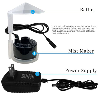 PULACO Mist Maker, Indoor Fountain Mister Foggers, Small Pond Fog Machine Atomizer Air Humidifier Perfect for Water Feature, Halloween
