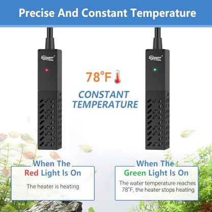 hygger 10W Small Aquarium Heater, Upgraded Ceramic Submersible Fish Tank Heater with 2 Suction Cups, Betta Heater Mini Preset Water Thermostat for up to 3 Gallon Tanks (Preset Temperature 78℉) - size: 10W