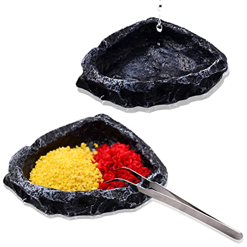 Reptile Feeding Dish 2 Pack Food Dish with Breadworm Feeding for Dragon Leopard Gecko Lizard Spider Scorpion Chameleon (2 Pcs, Deep Color) - color: 2 Pcs deep color
