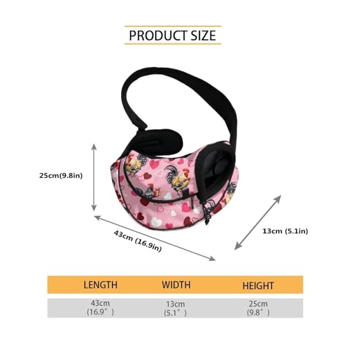 COEQINE Chiken Pink Heart Printed Cat Carrier Soft Dog Crossbody Purse Breatheable Soft Pouch and Tote Design with Safety Hook Crossbody Purse Front Facing Non-Anxiety - color: Chiken Pink Heart