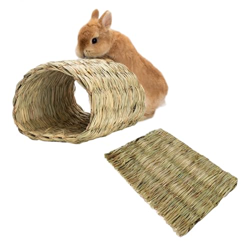 Hamiledyi Rabbit Grass Tunnel,Rabbit Grass Bed Natural Straw Woven Mat Winter Warm Hideaway Hut for Bunny Gerbil Ferrets Chinchilla Guinea Pig - size: Medium(9.1x7.5x6.7in)