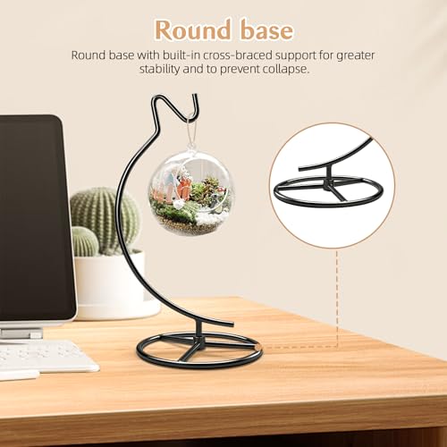Ornament Display Stand with Hook, 11" Black Iron Hanging Stand for Air Plants, Glass Balls, Witch Balls, Terrariums, Christmas & Wedding Decorations, Home & Office Decor (black)