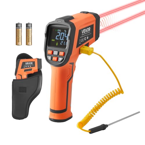 VEVOR Infrared Thermometer, -22℉ to 2912℉ Dual-Mode IR Thermometer Gun with K-Type Thermocouple, Dual Laser Heat Temperature Gun Non-Contact for Metal Smelting/Engine/Industry/Cooking (Not for Human) - color: Orange -22°F~2912°F(-30℃~1600℃)