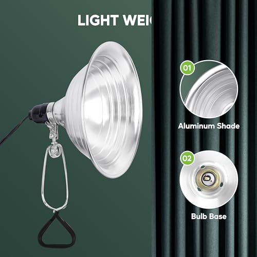 HealSmart 8.5" Clamp Light Socket, 150-Watt Maximum with 6 Feet 18/2 SPT-2 Cord, Aluminum Reflector E26 (no Bulb Included), for Reptiles and Plants Growing, 2-Pack - size: 8.5 Inch (150 Watts), style: 2-Pack