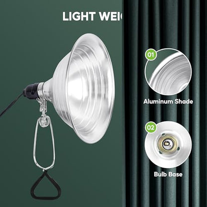 HealSmart 8.5" Clamp Light Socket, 150-Watt Maximum with 6 Feet 18/2 SPT-2 Cord, Aluminum Reflector E26 (no Bulb Included), for Reptiles and Plants Growing, 2-Pack - size: 8.5 Inch (150 Watts), style: 2-Pack