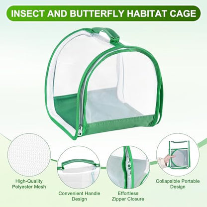 M METERXITY Butterfly Habitat Cage Terrarium, Outdoor Collapsible Mesh Pop-up with Zipper Protection for Breeding Butterfly/Ladybug, Mesh Plant Enclosure [White with Green, 8 x 8 x 8 Inch]