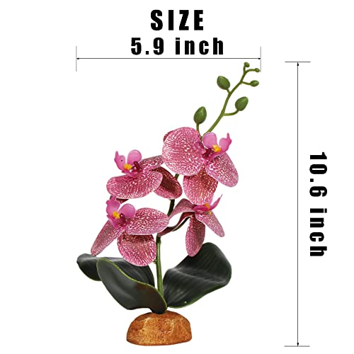 Red Fake Orchids, Reptile Terrarium Flowers for Crested Gecko Tank | Ball Python Snake Frog Lizard Leopard Gecko Habitat Décor - color: Red