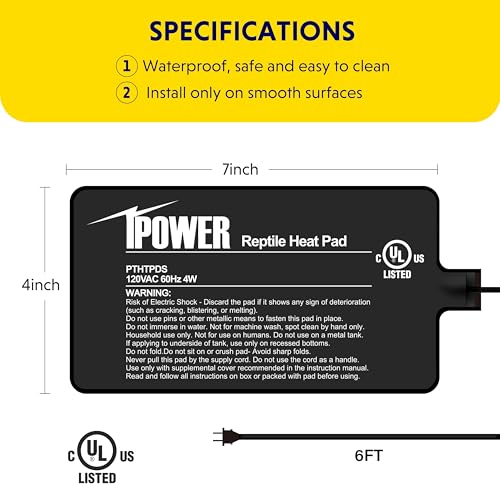 iPower 4x7 Inch Reptile Heating Pad with LCD Digital Aquarium Thermometer, Under Tank Heater Warmer Heat Mat for Turtles, Lizards, Frogs, Snakes - color: Black/Heat Pad + Thermometer, size: 4" x 7"