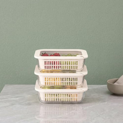 Glass Food Storage Containers with Glass Lids, Microwave Safe Food Container Set, Aitight Meal Prep Container Set, BPA Free, 3 extra Colanders, LeakProof, 3 Pack of 35oz - color: Ivorywhite-3RT