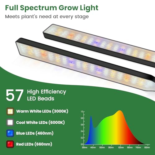 Kullsinss Clip-on Plant Lights for Indoor Growing, 57 LEDs 10W Grow Light | Full Spectrum Grow Lamp with Timer & Dimmable, Black Gooseneck Plant Lamp for Seed Starting, Succulents, Seedlings - size: 1 Head-Black