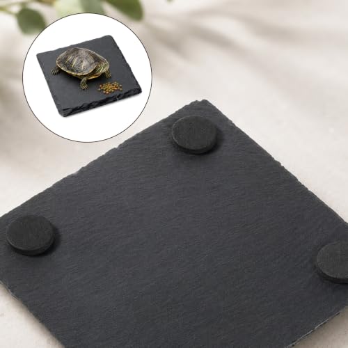 Turtle Basking Platform, Slate Rock for Reptiles | 4×4inch Square Tortoise Basking Platform for Bathing Resting Feeding Habitat Accessories