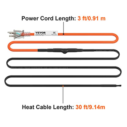 VEVOR Self-Regulating Pipe Heating Cable, 30-feet 5W/ft Heat Tape for Pipes Freeze Protection, Protects PVC Hose, Metal and Plastic Pipe from Freezing, 120V - size: 30 Feet