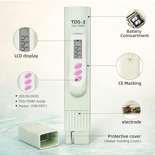 TDS Meter Digital Water Tester for Drinking Water, 3 in 1 TDS,EC,Temperature Meter,Portable Water Testing Kits for Hydroponics Aquarium and RO System