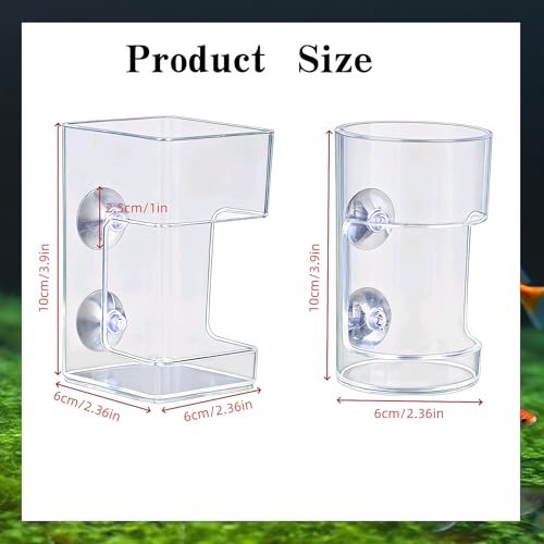 2pcs Fish Feeder for Aquarium Suction Cup, Plastic Transparent Round & Square Suction-Cup Feeding Tubes,Tank Divider Supplies Aquarium Accessories