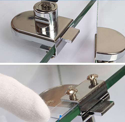 2 Pack Double Glass Cabinet Lock - Double Door Single Open Wine Cabinet Lock for Glass Thickness: 5-8mm / 0.2'' - 0.31'' Showcase Mall Display No Drill