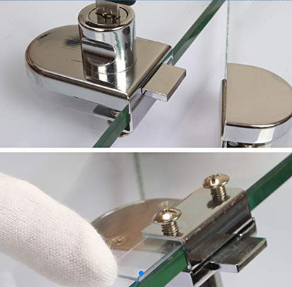 2 Pack Double Glass Cabinet Lock - Double Door Single Open Wine Cabinet Lock for Glass Thickness: 5-8mm / 0.2'' - 0.31'' Showcase Mall Display No Drill