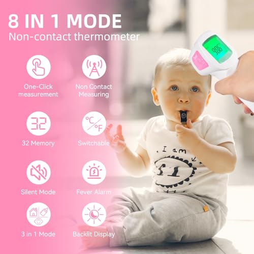 Snomd Non-Contact Infrared Forehead Thermometer for Adults, Kids & Baby, 3-in-1 No-Touch Digital Fever Temperature Gun, Accurate & Fast Reading