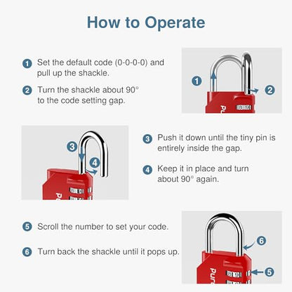 Puroma 1 Pack Combination Lock Locker 4 Digits Combo Padlock Gym Red | For School Gate Fence Toolbox Hasp Storage, Outdoor, Resettable, Weatherproof, Side Window, Crack Cut Resist, Hardened Steel - color: Red
