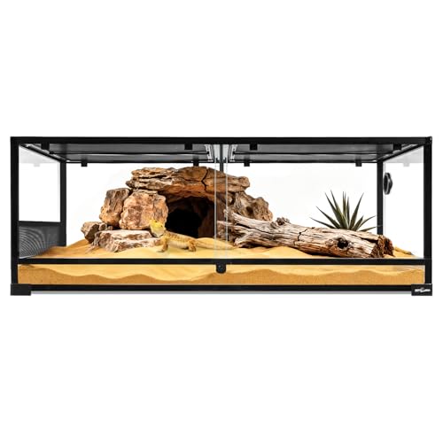 REPTI ZOO 85 Gallon Glass Reptile Terrarium 48" x 24" x 18", 2 in 1 Detachable Terrarium with Double Hinge Door & Top Screen Ventilation, Reptile Habitat Tank for Bearded Dragon, Ball Python, Gecko