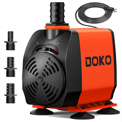 DOKO 1050GPH Submersible Water Fountain Pump for Pond, Waterfall, Aquariums | 4700L/H 100W Ultra Quiet Water Pump with 13ft Lift, Adjustable Flow, 6FT Cord & 3 Nozzles for Fish Tank & Statuary - size: 100W 1050GPH