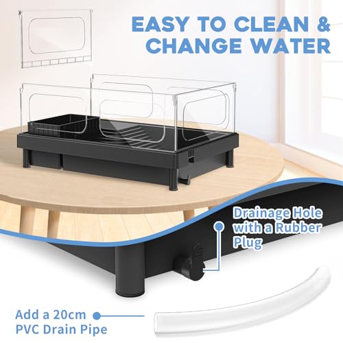 MoonOrange Small Turtle Tank, Aquarium, Acrylic Terrarium with Basking Platform, Bottom Drainage, Multi-Function Areas for Turtles, Crabs, Crayfish, Reptiles.(Black) - color: Black