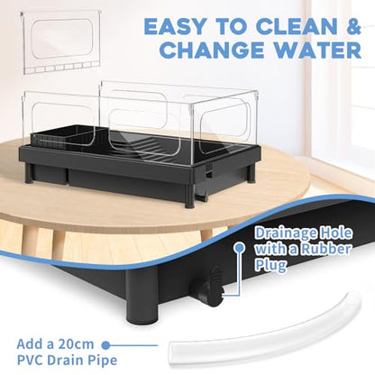 MoonOrange Small Turtle Tank, Aquarium, Acrylic Terrarium with Basking Platform, Bottom Drainage, Multi-Function Areas for Turtles, Crabs, Crayfish, Reptiles.(Black) - color: Black