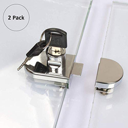 2 Pack Double Glass Cabinet Lock - Double Door Single Open Wine Cabinet Lock for Glass Thickness: 5-8mm / 0.2'' - 0.31'' Showcase Mall Display No Drill