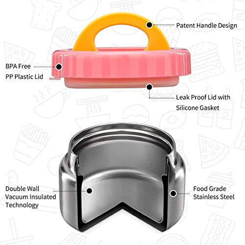 MAISON HUIS 8oz Soup Thermo Wide Mouth Vacuum Insulated Food Jar for Hot&Cold Food, Leak Proof Stainless Steel Kids Lunch Container for School Travel(Pink) - color: Pink