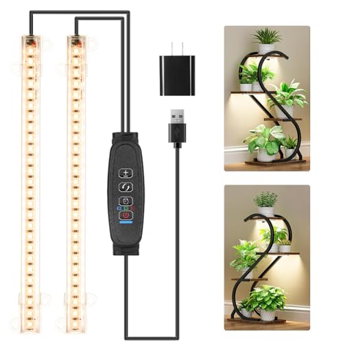 8.6'' Mini LED Grow Light Strips, Full Spectrum 3000K, 52 LED Plant Light with 3/9/12H Timer, 10 Dimmable Levels for Seedling, Succulent and Plant Shelf, 2 Head - color: Warm, size: 8.6Inch 2 Head 1 Pack