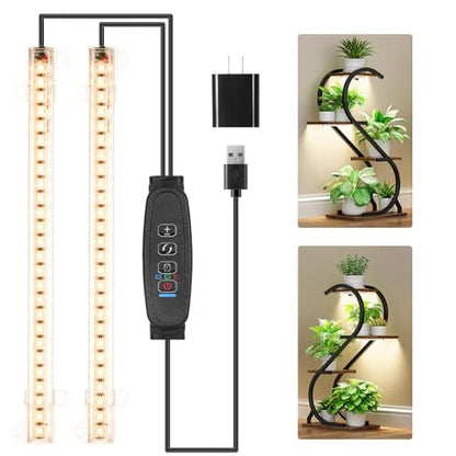 8.6'' Mini LED Grow Light Strips, Full Spectrum 3000K, 52 LED Plant Light with 3/9/12H Timer, 10 Dimmable Levels for Seedling, Succulent and Plant Shelf, 2 Head - color: Warm, size: 8.6Inch 2 Head 1 Pack