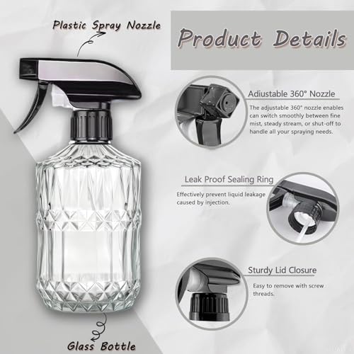 Clear Glass Handheld Spray Bottle, 2pack | 15oz Refillable Adjustable Nozzle Spray Bottle, Multi-Use Mist Sprayer for Plants, Hair, Cleaning, Gardening and Pet Care - color: Clear