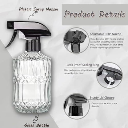 Clear Glass Handheld Spray Bottle, 2pack | 15oz Refillable Adjustable Nozzle Spray Bottle, Multi-Use Mist Sprayer for Plants, Hair, Cleaning, Gardening and Pet Care - color: Clear