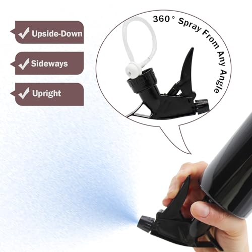 360° Water Spray Bottle 2 Pack 16 oz Continuous Plastic Empty Spray Bottles Mister for Hair,Cleaning,Plants,Upside Down,Fine Mist and Stream Setting,Black - color: Black