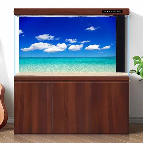 Ocean Sea Fish Tank Background Tropical Paradise Ocean Aquarium Background Sunny Seascape Terrarium Backgrounds Sunny Blue Sky Cloudy Seacoast Sandbeach Sea Waves Reptile Tank Backgrounds 24x12in - color: Aqua Blue, size: 24(W)x12(H)inches/ 60(W)*30cm(H)