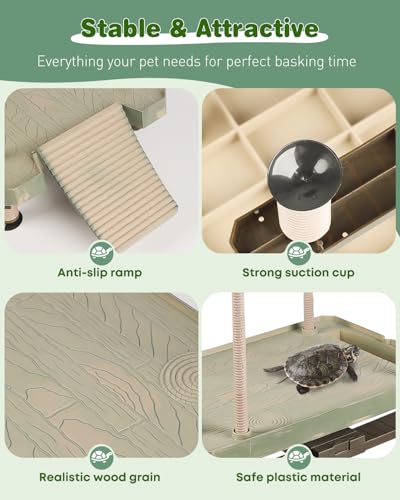 Pawfly Turtle Basking Dock with Ramp, Floating Reptile Platform for Aquatic Turtles in 30 Gallon Aquarium Tanks or Larger