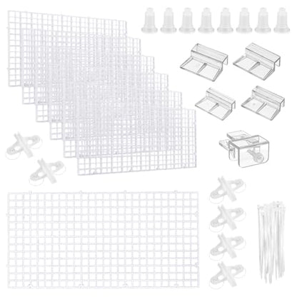AHANDMAKER 12 Pack Fish Tank Aquarium Divider White Plastic Grid Substrate Divider Tray with 6 Pcs Sucker Clips and 20 Pcs Cable Ties Brackets for Aquarium Fish Tank Separation Breeding Decoration