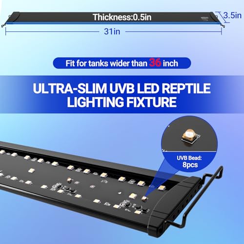 REPTIZOO UVB Reptile Light with Dimming, 36 inch UVA UVB LED Lamp for Bearded Dragon Turtle, 24W UVB Bulb Aluminum Fixture with Controller, 5 UVI Auto Mode, 0–100% Dimming & 9 Timer, Power-Off Memory - size: 36“