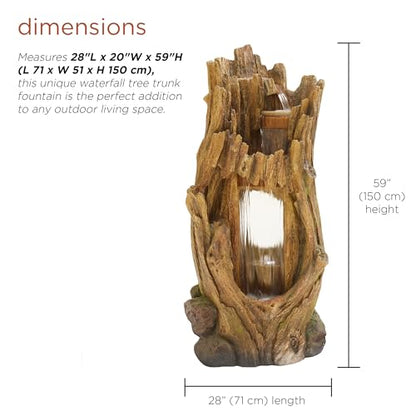 Alpine Corporation TZL338 Outdoor 3 Tier Waterfall Tree Trunk Floor Fountain with LED Lights for Patio, and Lawn Decor, 59 Inches Tall - style: 3-Tier 59" H - Cool White LEDs